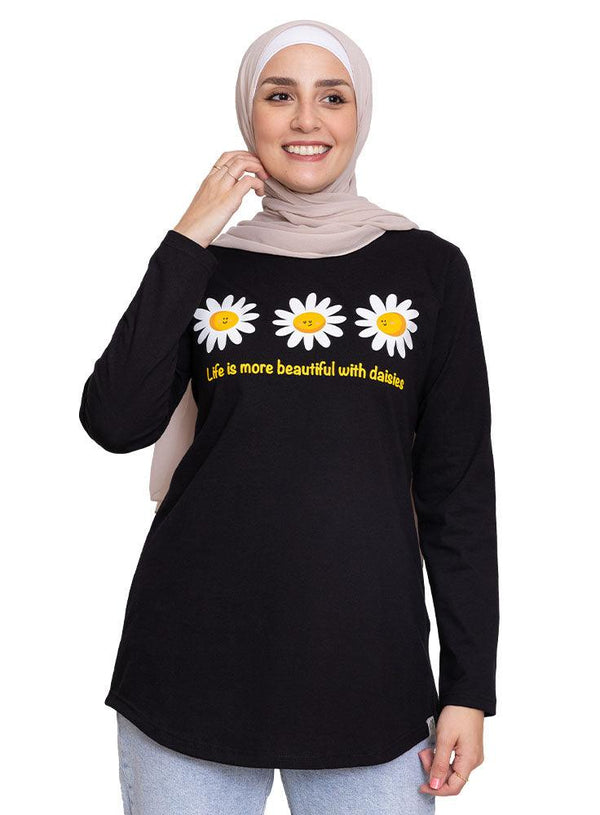 Black Printed Long Sleeve Design 59 - Khotwh